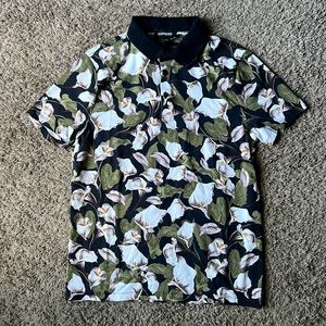 Express Floral Cotton/Spandex Polo Size Small